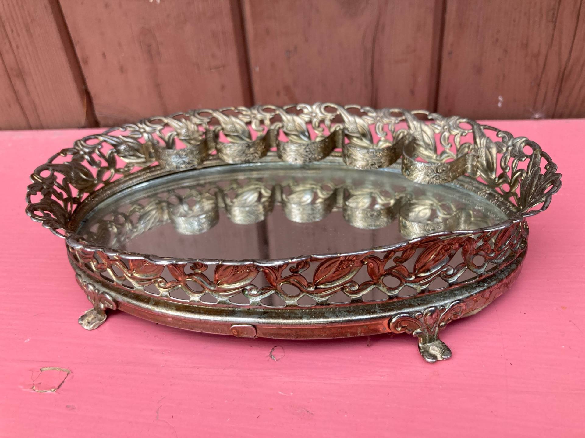 Lippenstift Halter, Tischplatte, Spiegel, Filigran, Eitelkeit, Hollywood Regency, Mcm, Vintage, Metall, Oval, Footed von Etsy - DeesNewOldGems