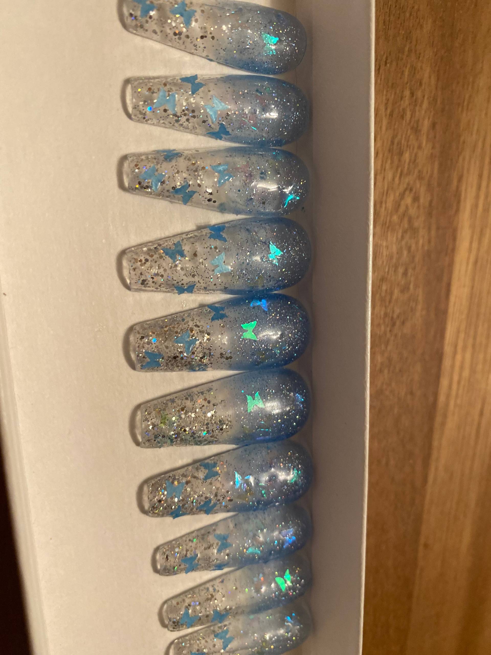 20Er Set 20 | Blau Oder Rosa Klar, Glitzer Schmetterling Ombre Kurz Bis Xtra Lang von Etsy - Deezynailzandmore