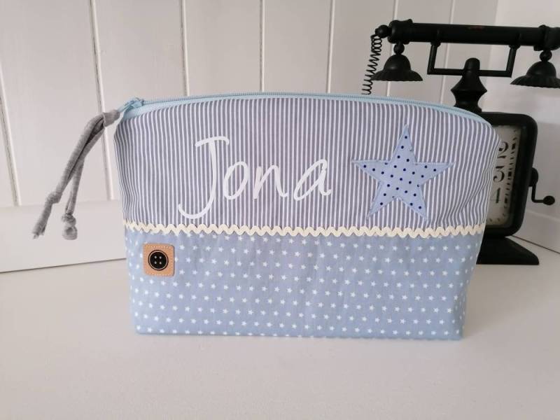 Kulturtasche /Windeltasche Inkl. Name, Altblau, Taufgeschenk, Geschenk Zur Geburt, Stern von Etsy - DeinKuestenknopf
