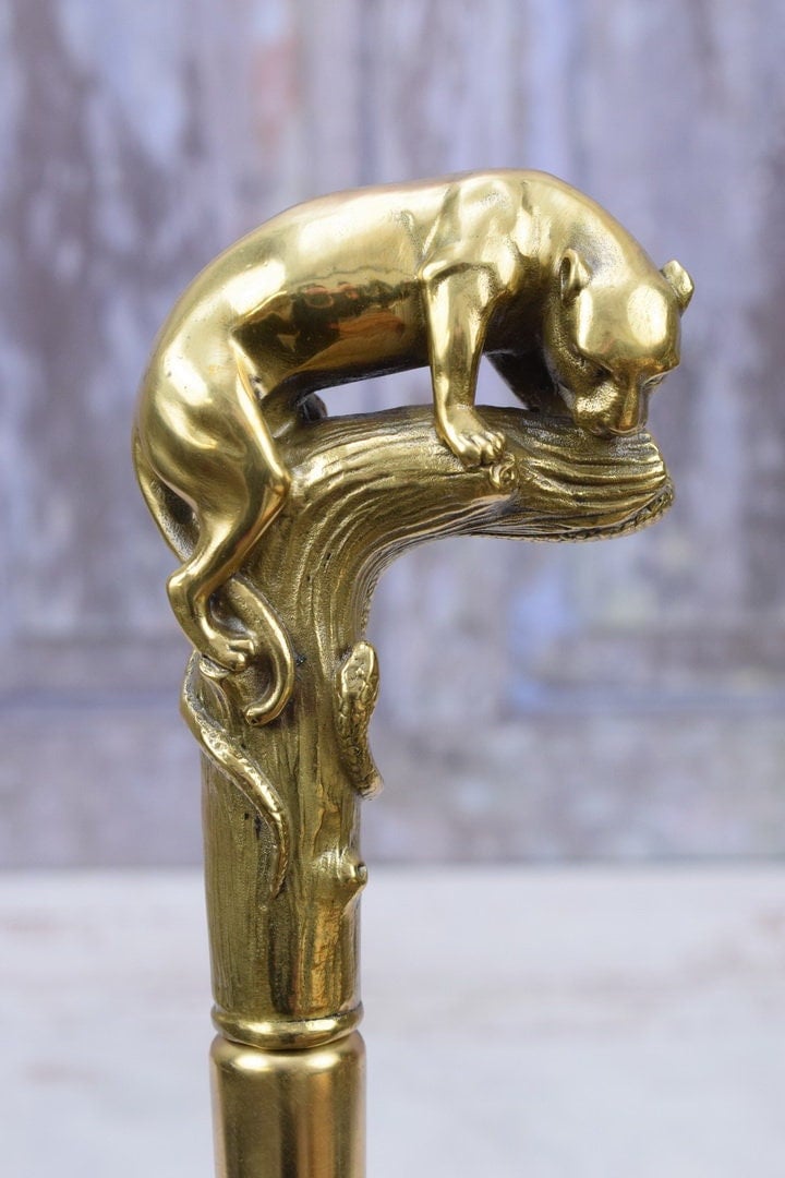 Einzigartiger Bronze Gehstock - Tiger Aus Holz Und Vergoldeter Leopard Cane Vintage Elegante Geschenkidee von Etsy - DekorStyle