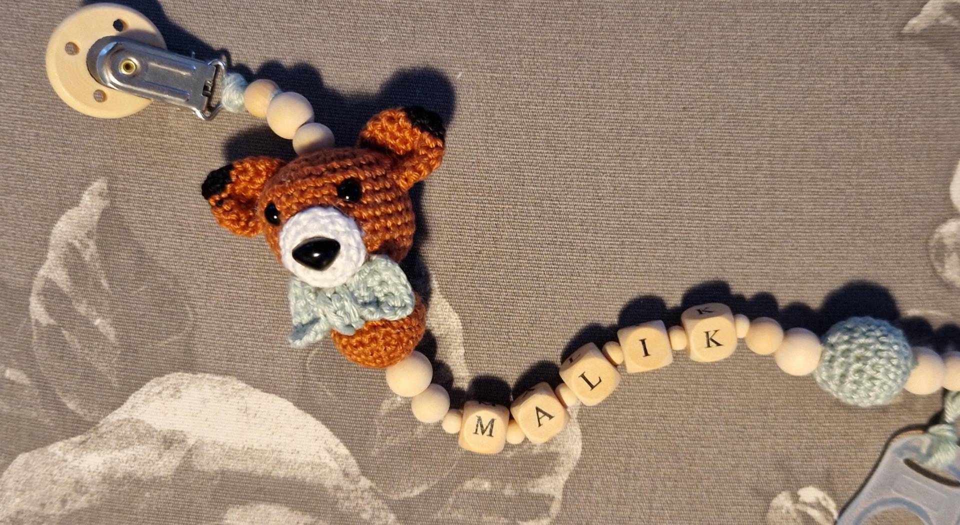 Fuchs/Schnullerkette, Gehäkelt, Name Optional von Etsy - Dekoschneckchen