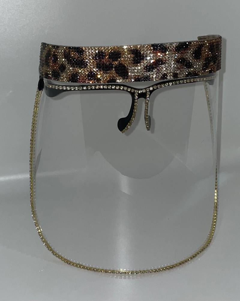 Bling Gesichtsschutz | Leopard Tierdruck Gold Strass Anti-Fog Leichtgewicht von Etsy - DesignsByJMoB