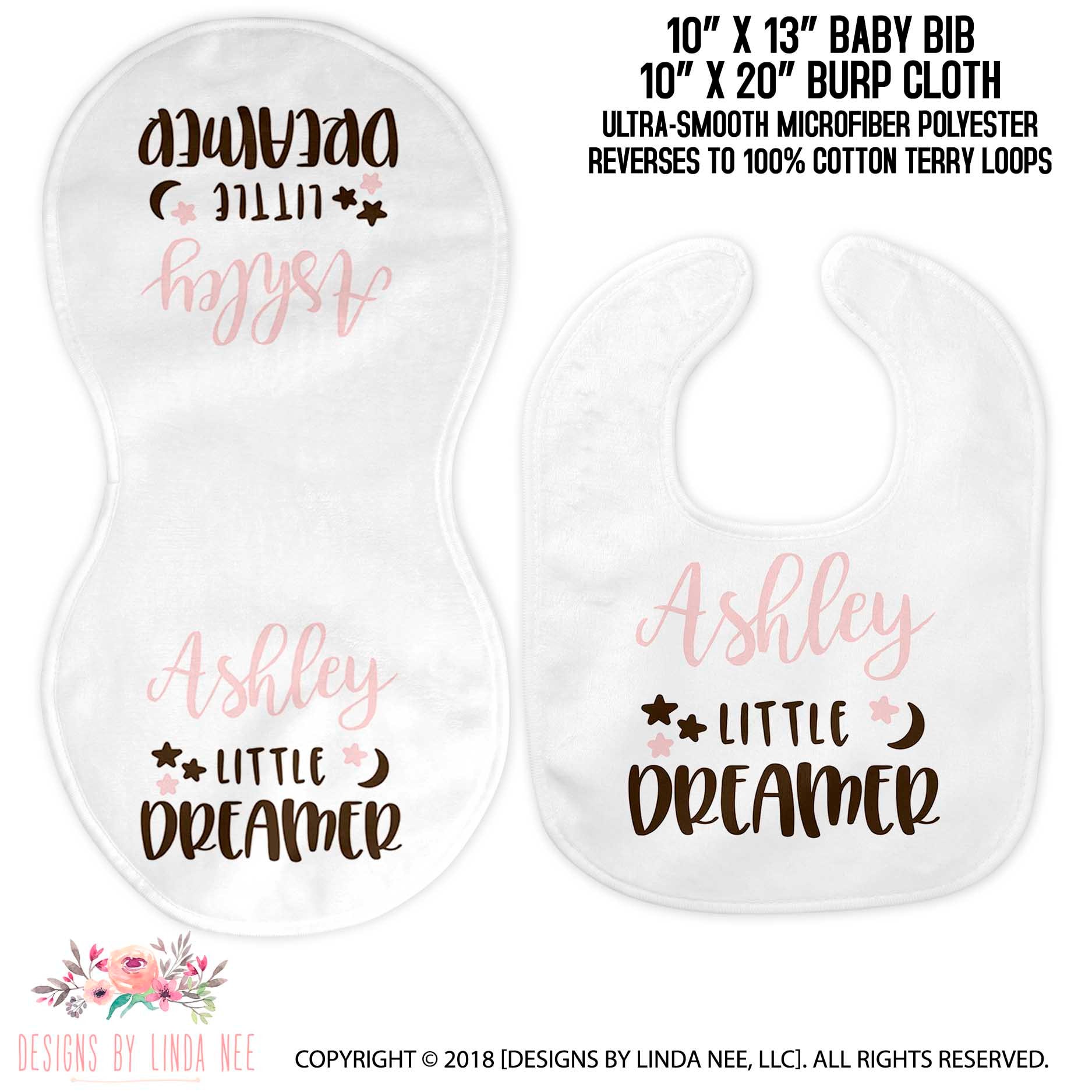Personalisierte Lätzchen Und Spucktuch Tuch Mädchen Benutzerdefinierte Personalisierte Baby-Dusche-Geschenk-Idee Kleine Träumer Rosa Rülpsen Bib1 von Etsy - DesignsbyLindaNeeToo