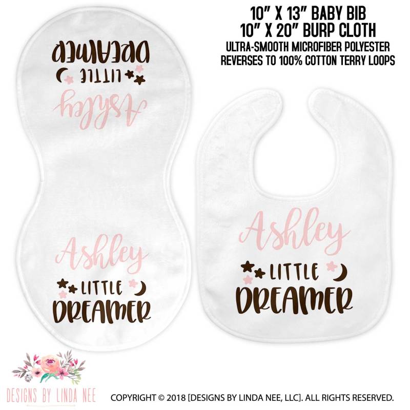 Personalisierte Lätzchen Und Spucktuch Tuch Mädchen Benutzerdefinierte Personalisierte Baby-Dusche-Geschenk-Idee Kleine Träumer Rosa Rülpsen Bib1 von Etsy - DesignsbyLindaNeeToo