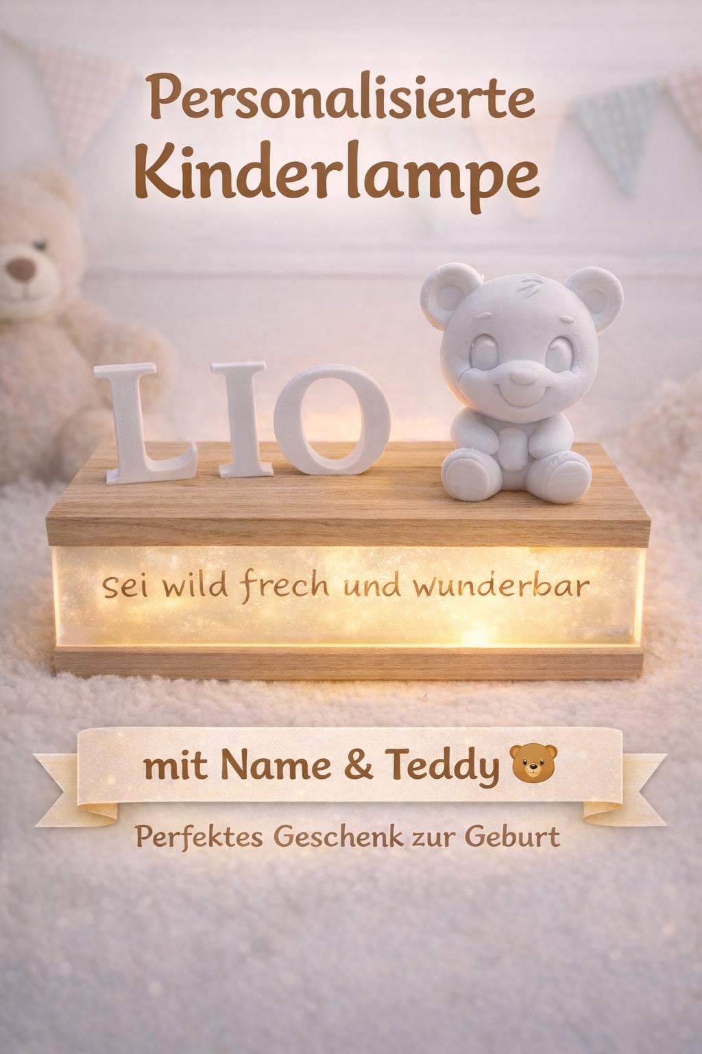 Personalisiertes Led Nachtlicht Mit Name | Kinderzimmer Lampe Teddy 3D Druck Baby Geschenk Geburt Taufe Sei Frech Wild & Wunderbar von Etsy - Detailverzaubert