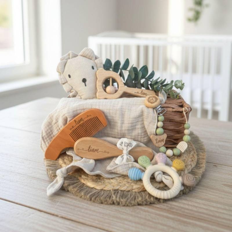 Personalisiertes Baby Geschenkset Mit Namen Bürste, Kamm, Greifling, Körbchen, Schnuffeltuch & Schnullerkette Geschenk Zur Geburt Oder Taufe von Etsy - Dewuna