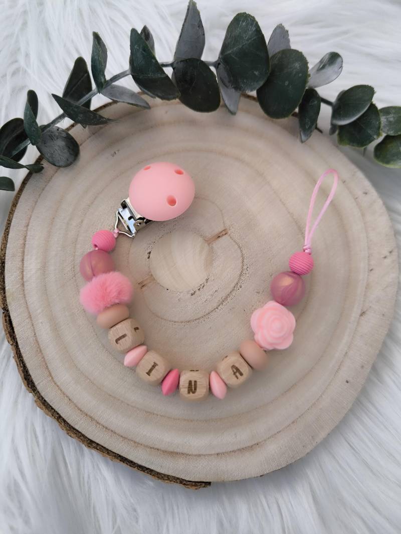 Schnullerkette "Blume" Personalisiert Mit Namen Holz Und Silikonperlen Inkl. Geschenkbeutel Wunschtext Als Aufdruck von Etsy - Dewuna