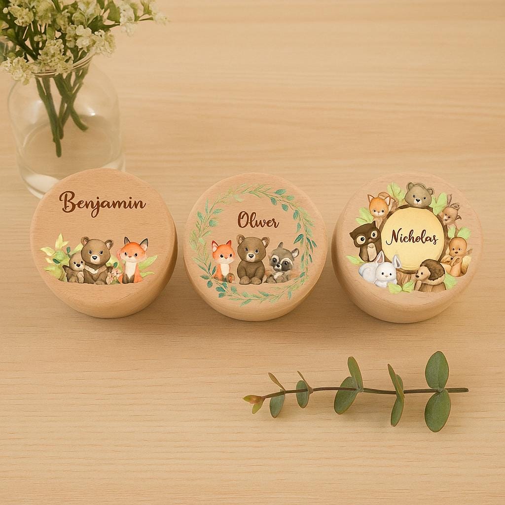 Personalisierte Hölzerne Zahnfee-Box, Woodland Design, Baby-Andenken Personalisierte Hölzerne Zahnfee-Box, Woodland Design, Baby-Andenken von Etsy - DiasGiftLab