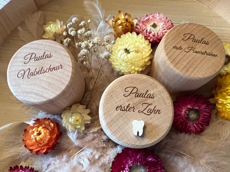 Zahndose Personalisiert, Für Milchzähne, Holzdosen Set, Erste Haarsträhne, Nabelschnur, Geschenk Zur Geburt, Geschenk, Erinnerungen von Etsy - DieKreativManufaktur