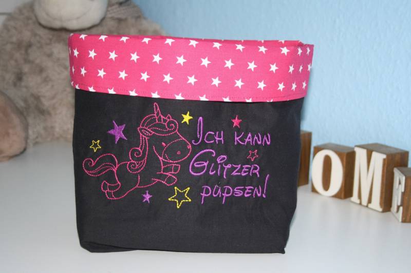 Utensilo Einhorn Schwarz Pink W704 von Etsy - DieWichtelstickerei