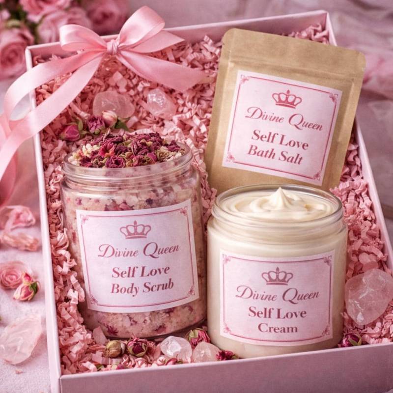 Self Love Ritual Kit - Selbstliebe & Achtsamkeit Salz Scrub Creme Kerze Stein Spirituelles Pflege Set von Etsy - DivineSoulFoundry