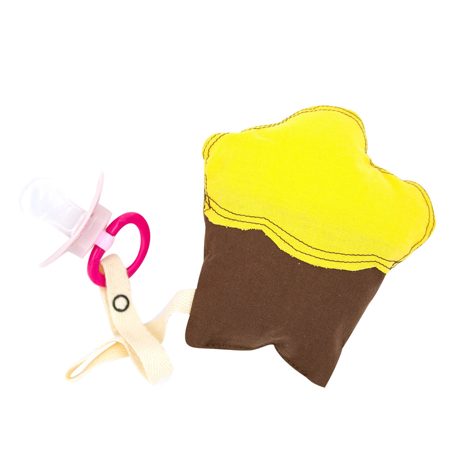 Schnullerkette "Cupcake" Aus Bio-Baumwolle Braun/Gelb Schnullerband Schnullertier von Etsy - DogsLoveCatsMUC