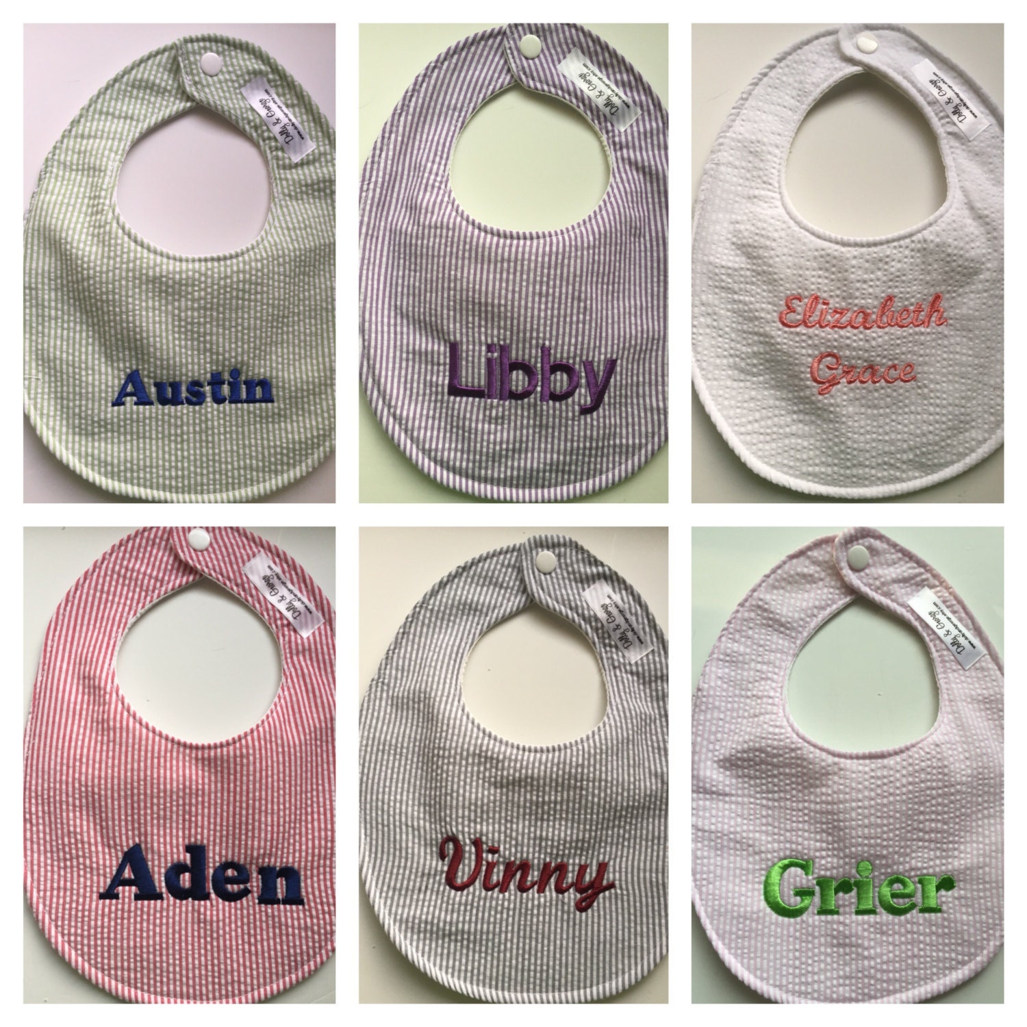 Personalisierte Monogramm Seersucker Baby Lätzchen von Etsy - DollyandGeorge