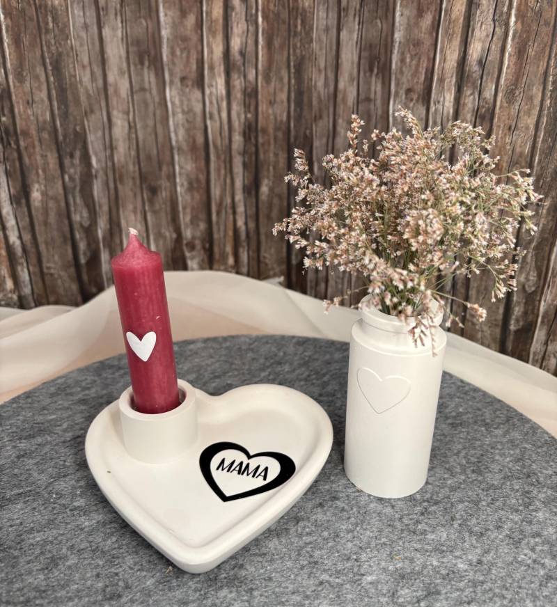 Geschenk Zum Muttertag | Kerzenhalter Herz Und Kleine Vase Aus Keramik Gießmasse von Etsy - Dorfgiesserei