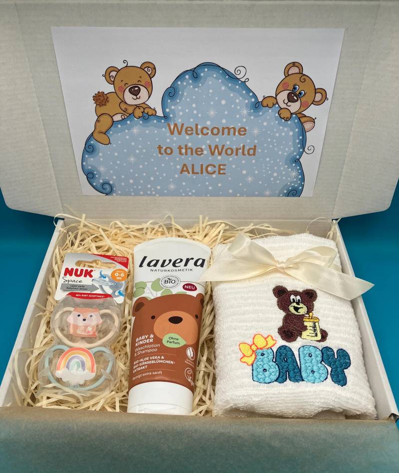 Personalisiertes Baby Geschenk Zur Geburt, Handtuch Bestickt, Erstlingsgeschenk, Taufe, Geschenkset Für Jungen Und Mädchen, Schnuller, Boxen von Etsy - DorisOsterreich