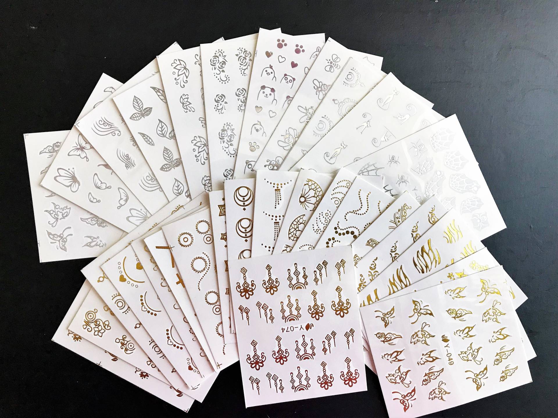 Ein Bogen Gold Silber Wasser Transfer Tattoos Nagel Sticker, Schmetterling, Katze, Blume, Halskette, Kandelaar , von Etsy - DorraDesign