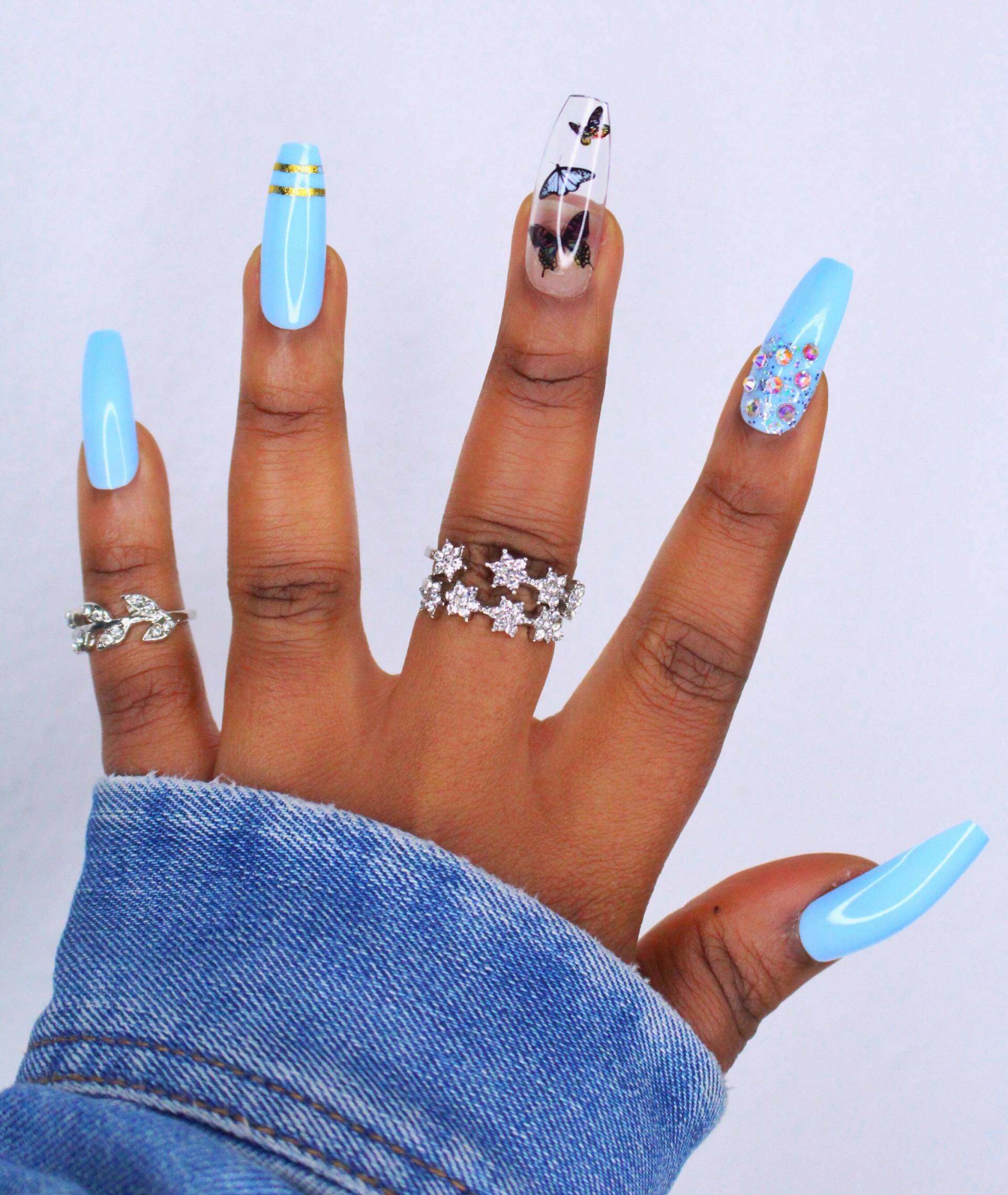 Blauer Schmetterling Lange Ballerina Drücken Sie Die Nägel - Glänzenden Coffin-Stil, 24 Stück Blauer Schmetterling Lange Ballerina Drücken Sie Die Nägel - Glänzenden Coffin-Stil, 24 Stück von Etsy - DrosseNails