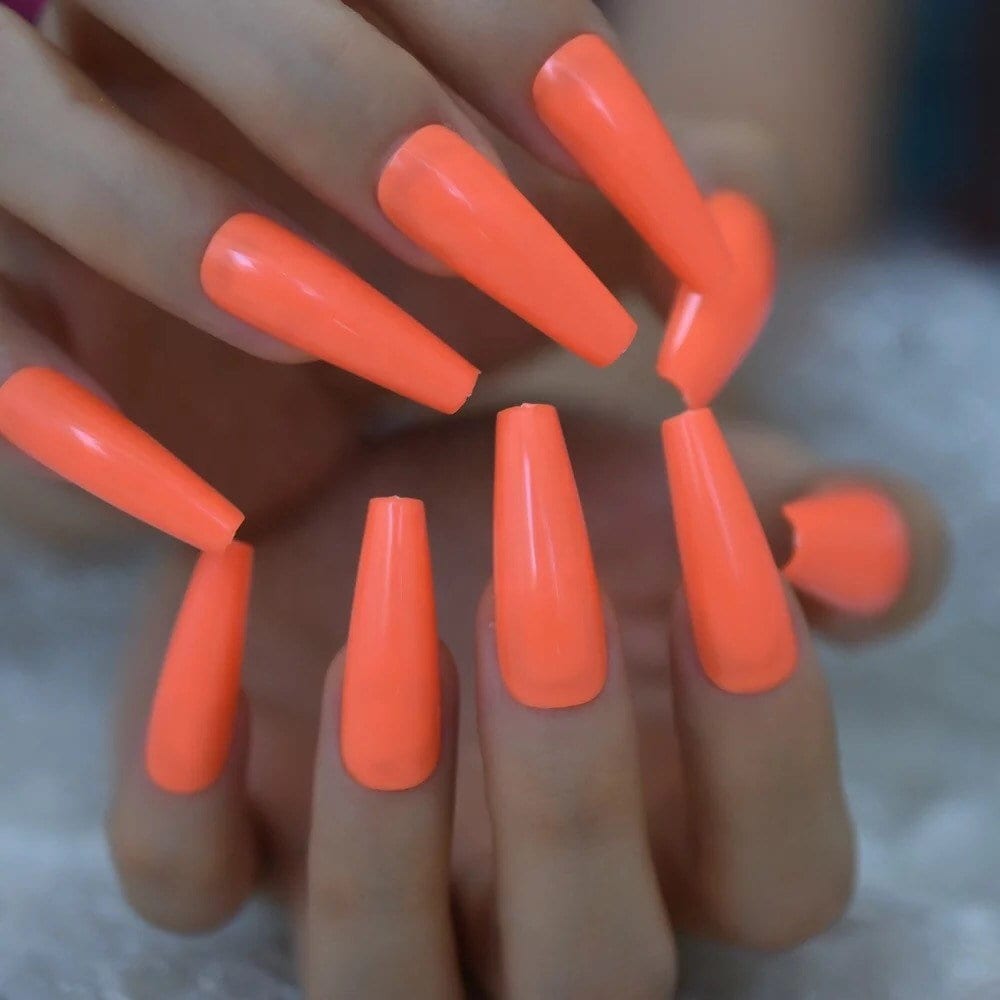 Orange Langer Sarg Nägel Drücken - Neon Stick On 24 Stk. Set von Etsy - DrosseNails