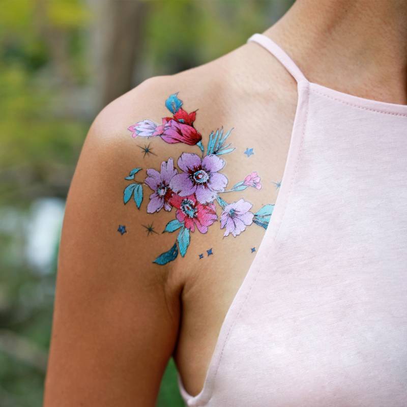 Aquarell Blumen Temporäres Tattoo Vintage Blume Diamant Design | 2Er Set von Etsy - DuetDream