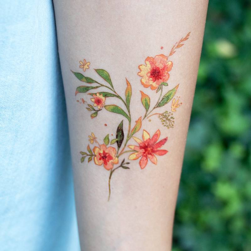Florale Perfektion Temporäres Tattoo/Orange Blumenbouquet Temp Tattoos | 2Er Set von Etsy - DuetDream