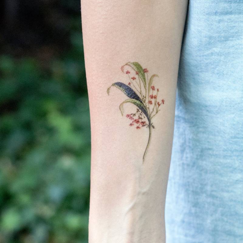 Vintage Blumen Zweig Temporäres Tattoo 2Er Set von Etsy - DuetDream