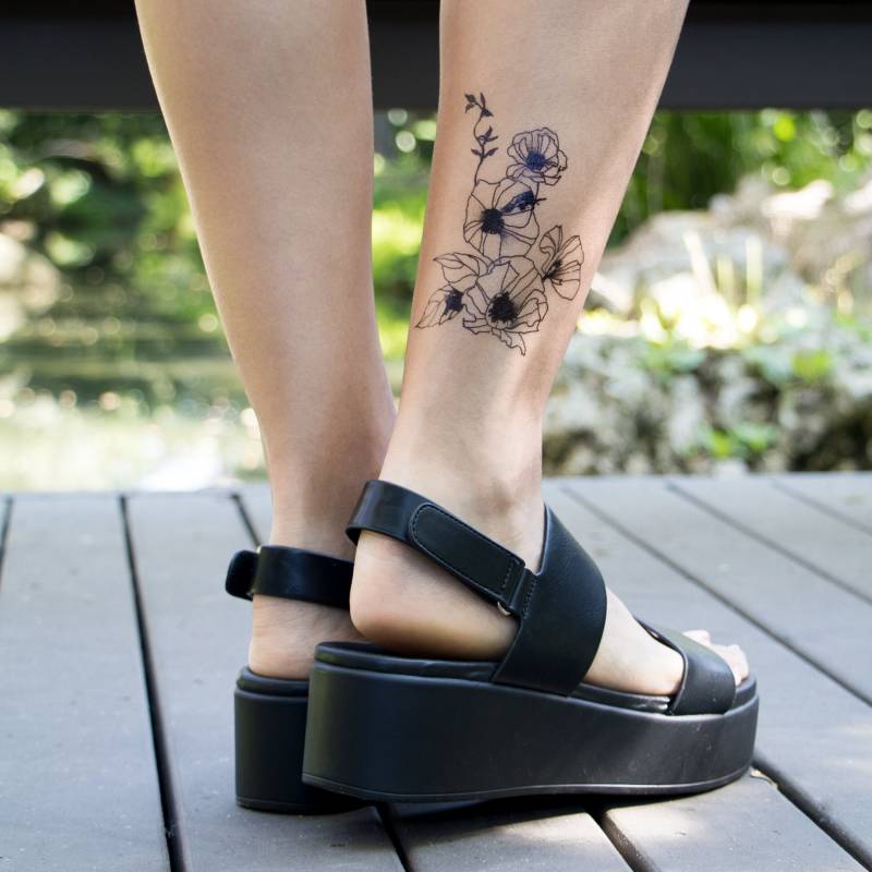 Wildblumen Temporäre Tattoo-Set Schwarzes Blumentattoo von Etsy - DuetDream