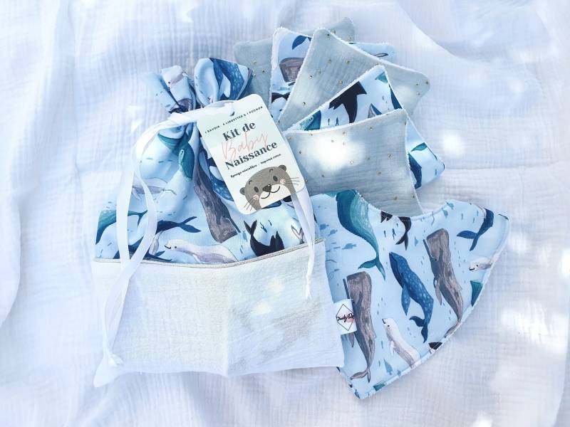 Geburtsset, Baby-Bandana-Lätzchen, Waschbare Tücher, Beutel, Wale, Meerestier-Babybox, Anpassbares Baby-Geschenk von Etsy - DustyRoseCouture