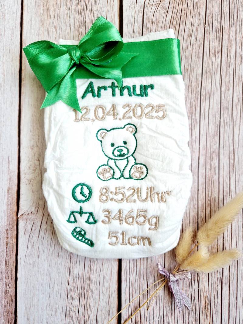 Bestickte Windel - Bär Mit Geburtsdaten Zur Geburt von Etsy - ETStoffzauber