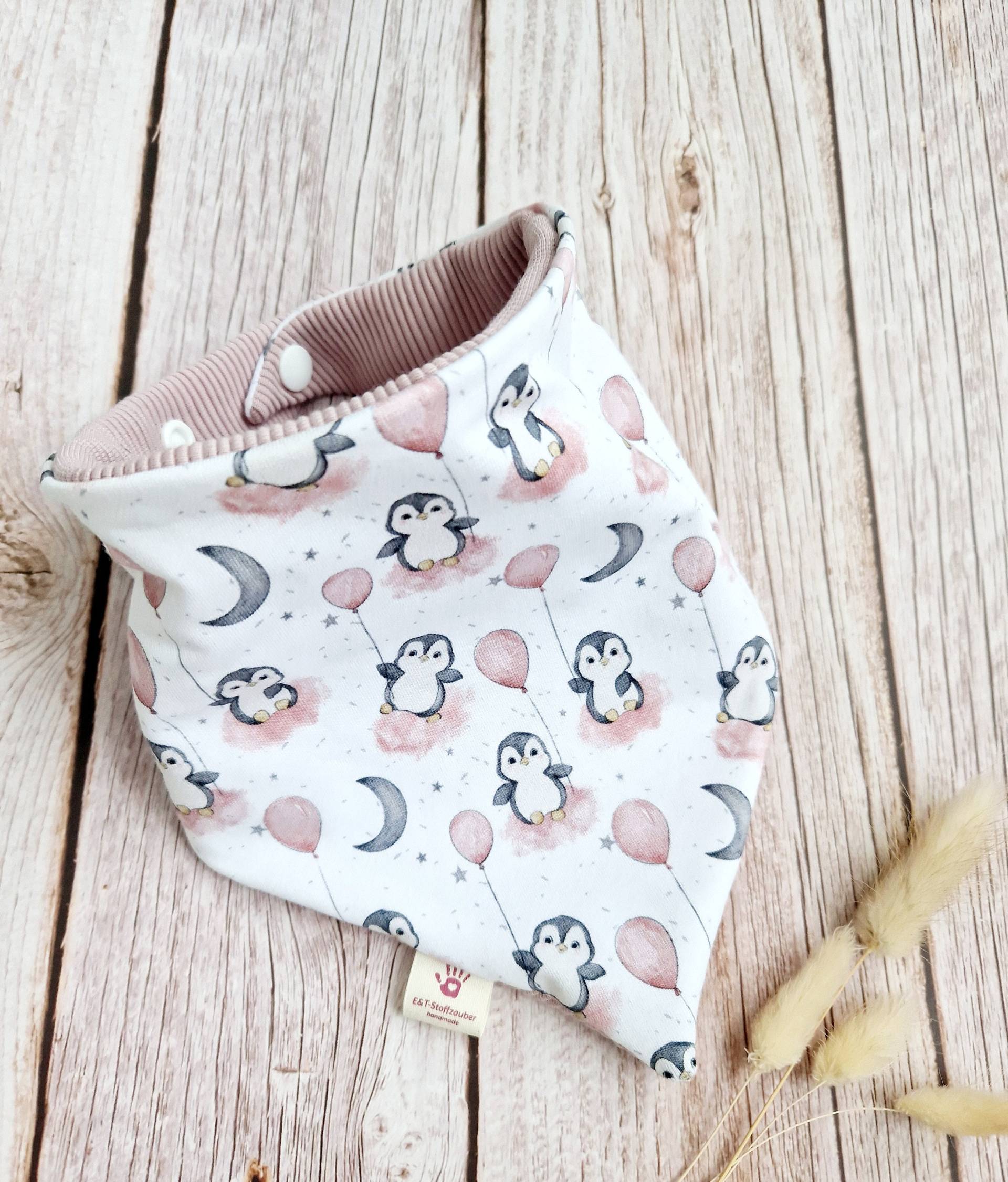 Halstuch Baby Schal Dreieckstuch Mädchen Pinguin Ballon Mond Rosa Grau 62 68 74 80 86 92 98 104 110 Handmade von Etsy - ETStoffzauber