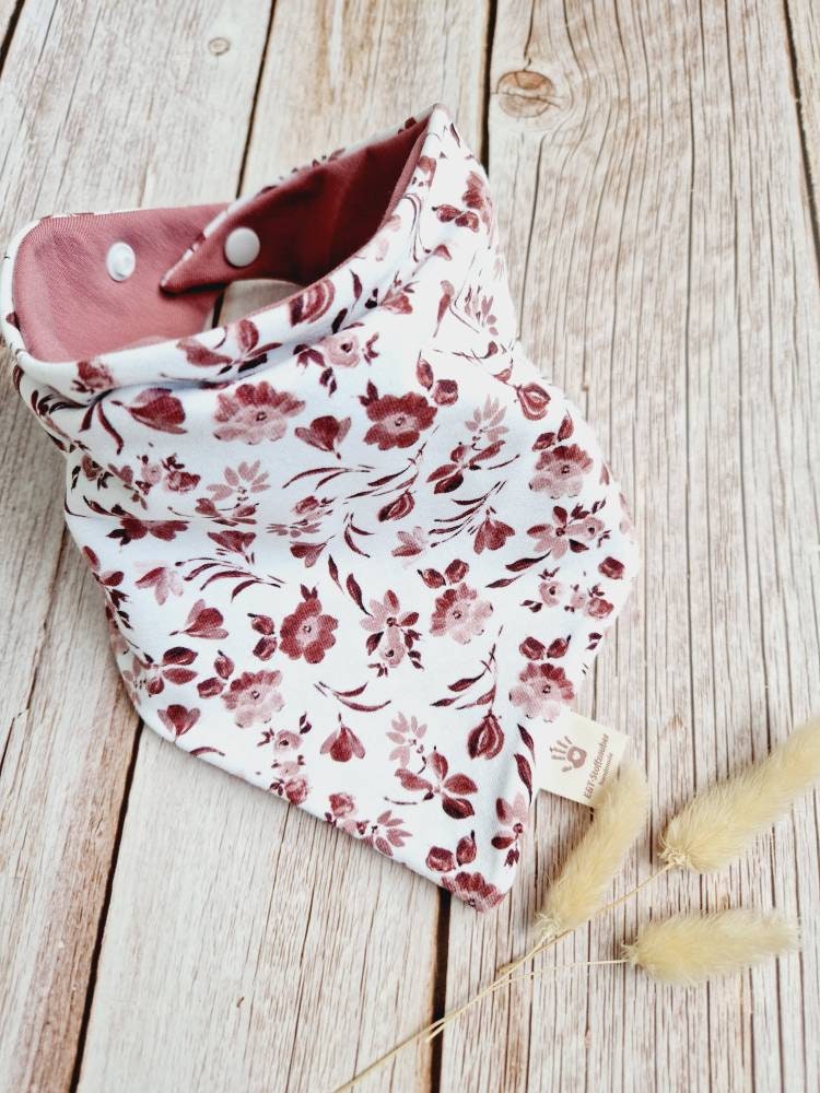Halstuch Schal Dreieckstuch Baby Oder Mädchen Frühling Blumen Floral Altpink Rot Handmade 62 68 74 80 86 92 98 104 110 von Etsy - ETStoffzauber