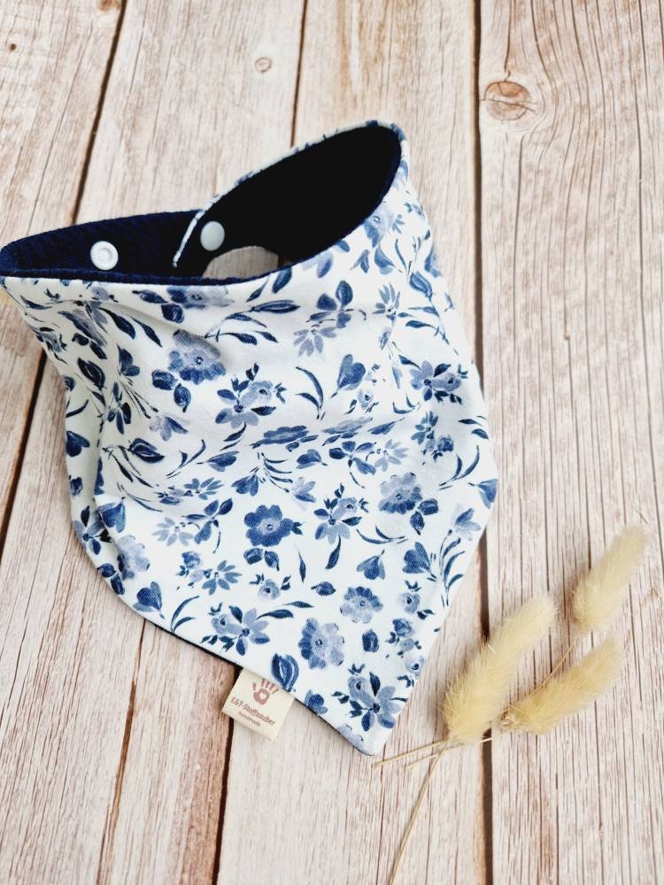 Halstuch Schal Dreieckstuch Baby Oder Mädchen Frühling Blumen Floral Blau Handmade 62 68 74 80 86 92 98 104 110 von Etsy - ETStoffzauber