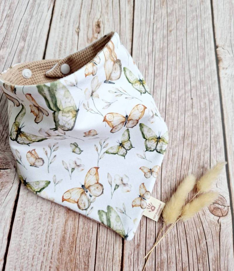 Halstuch Schal Dreieckstuch Mädchen Oder Baby Schmetterlinge Beige Grün 62 68 74 80 86 92 98 104 110 Handmade von Etsy - ETStoffzauber