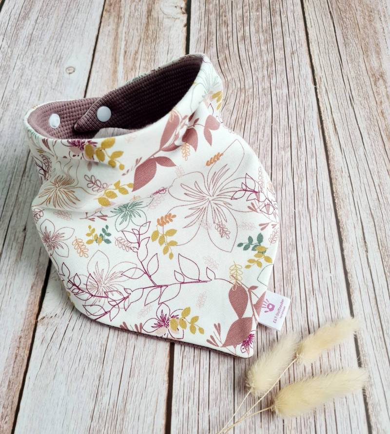 Halstuch Schal Dreieckstuch Mauve Blüten Blätter Herbstblumen Baby 62 68 74 80 86 92 98 104 110 Handmade von Etsy - ETStoffzauber