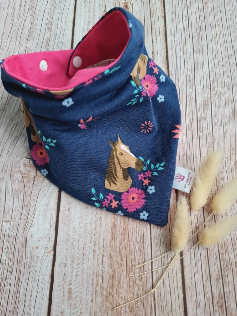 Halstuch Schal Dreieckstuch Pferd Pink Blau Blumen Mädchen Oder Baby 62 68 74 80 86 92 98 104 110 Handmade von Etsy - ETStoffzauber