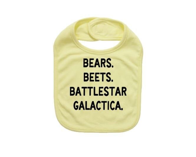 Bears Beets Battlestar Galactica, The Office Baby Bib, Shower Gift, Gift For Baby, Apparel, Funny Newborn Infant Bibs von Etsy - EbenezerFire