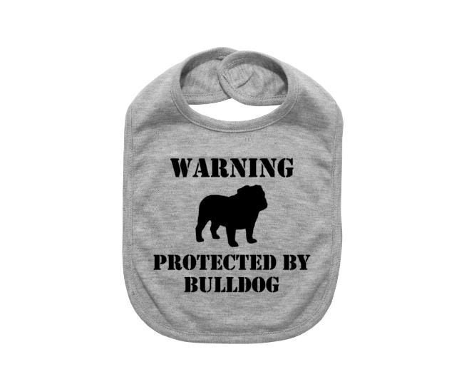 Bulldog Baby Bib, Warning Protected By Bulldog, Shower, Gift For Baby, Apparel, Newborn Infant Funny Bibs von Etsy - EbenezerFire