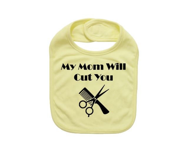 Hair Stylist Baby Bib, My Mom Will Cut You, Beauty Salon Friseur Hairstylist Bibs, Newborn Beautician. Babydusche von Etsy - EbenezerFire