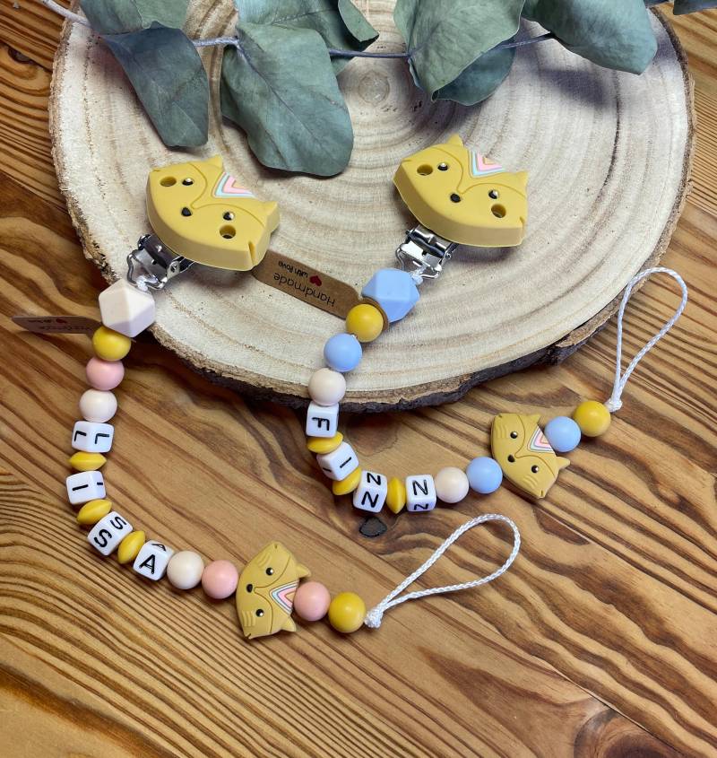 Schnullerkette Mit Namen/Personalisiert Fuchs Beige Senfgelb Boho Silikonperlen Junge Mädchen von Etsy - EdelGefaedelShop