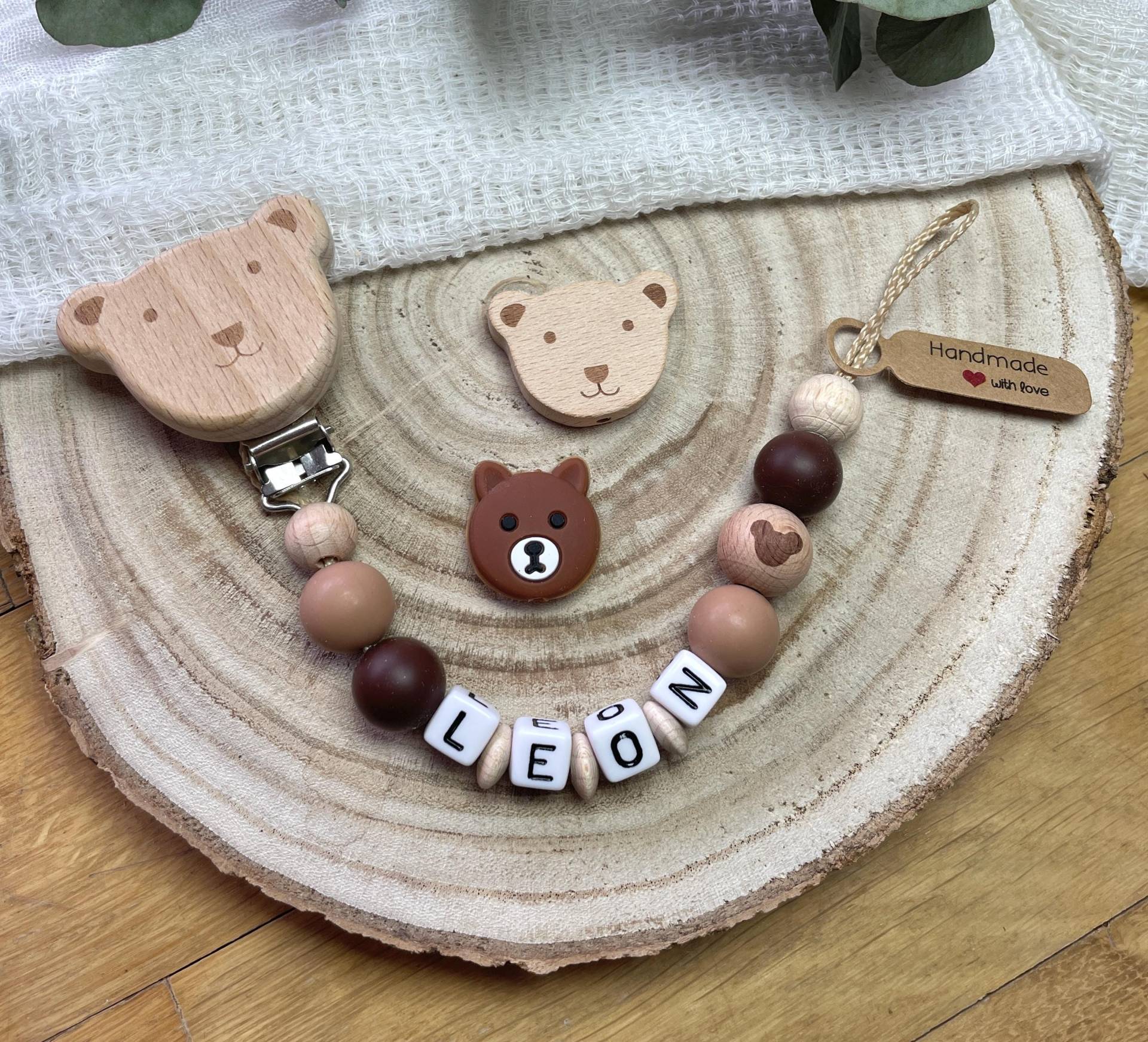 Schnullerkette Mit Namen/Junge Mädchen Teddy Bär, Braun Beige Holzclip Nuckikette Geschenk Zur Geburt von Etsy - EdelGefaedelShop