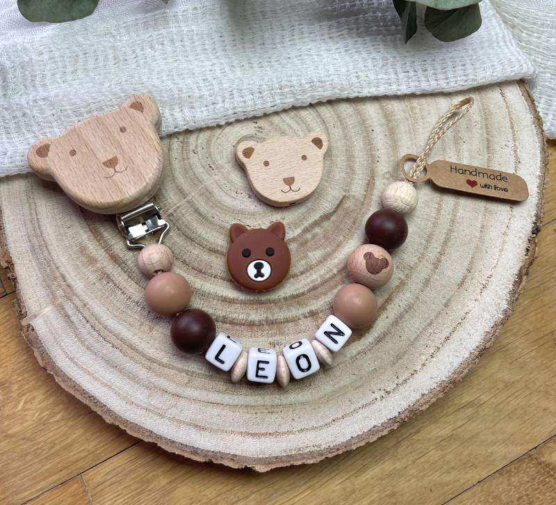 Schnullerkette Mit Namen/Junge Mädchen Teddy Bär, Braun Beige Holzclip Nuckikette Geschenk Zur Geburt von Etsy - EdelGefaedelShop