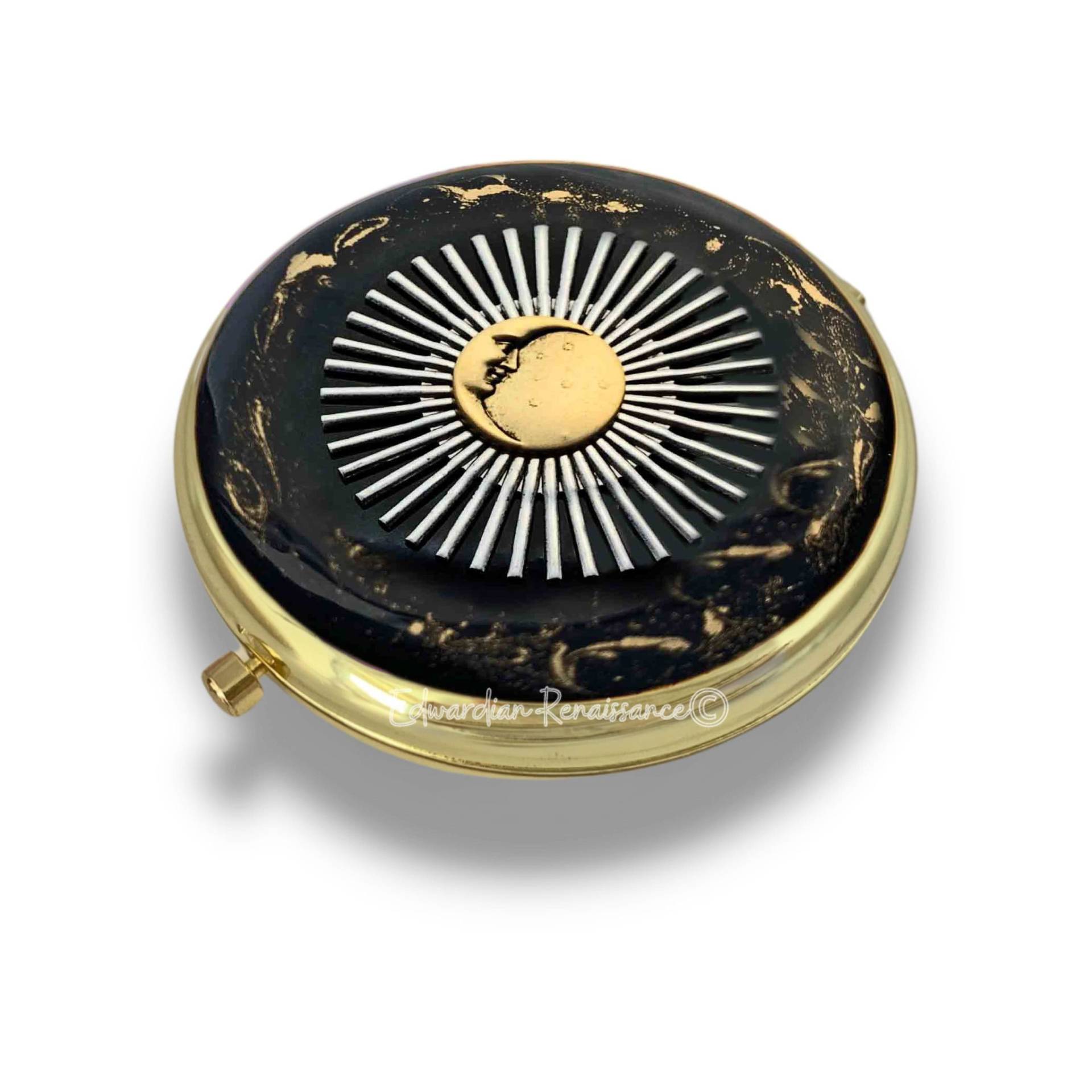 Art Deco Mond Und Sonnenburst Taschenspiegel Handbemalte Schwarze Emaille, Personalisiert von Etsy - EdwardianRenaissance