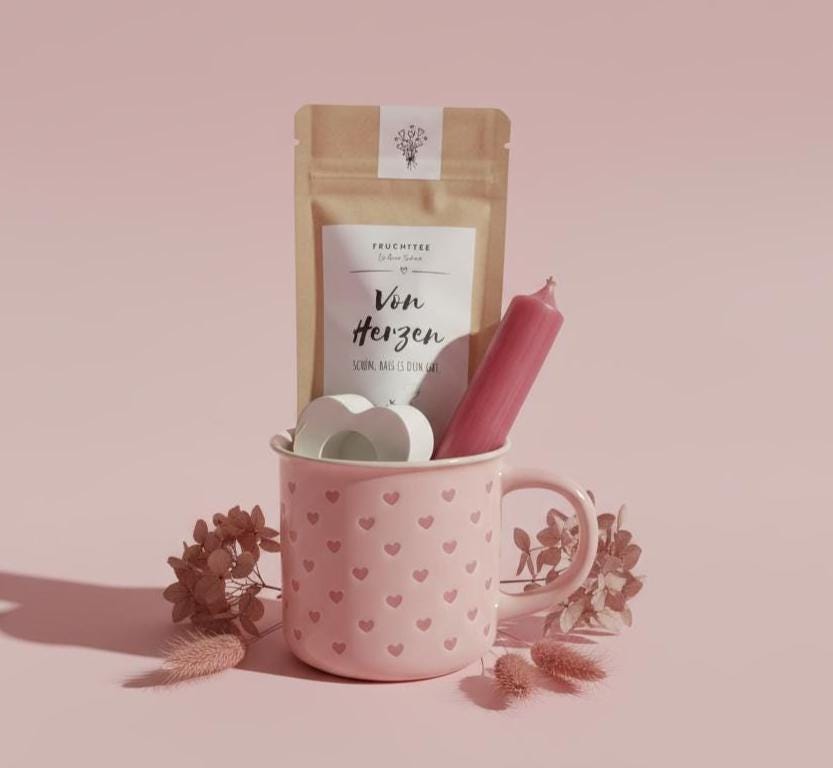 Geschenkset „Von Herzen" - Tasse Mit Kerze & Tee/Kakao | Schön, Dass Es Dich Gibt Liebevolles Geschenk Für Frauen von Etsy - EinzelstueckimGlueck