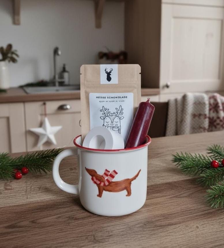 Geschenkset Weihnachten Hund - Tasse Mit Hundemotiv, Kerze & Trinkschokolade Kleines Geschenk Hundeliebhaber Winter Set von Etsy - EinzelstueckimGlueck
