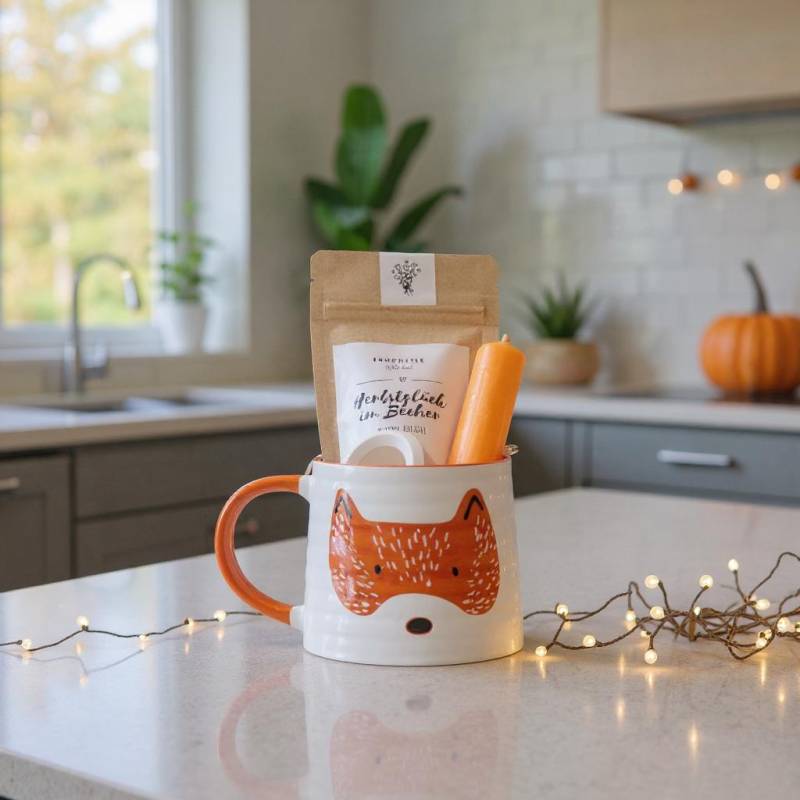 Herbst Geschenkset Fuchs Tasse - Mit Fuchsmotiv, Tee Oder Trinkschokolade, Kerze & Kerzenhalter Gemütliches Herbstgeschenk von Etsy - EinzelstueckimGlueck