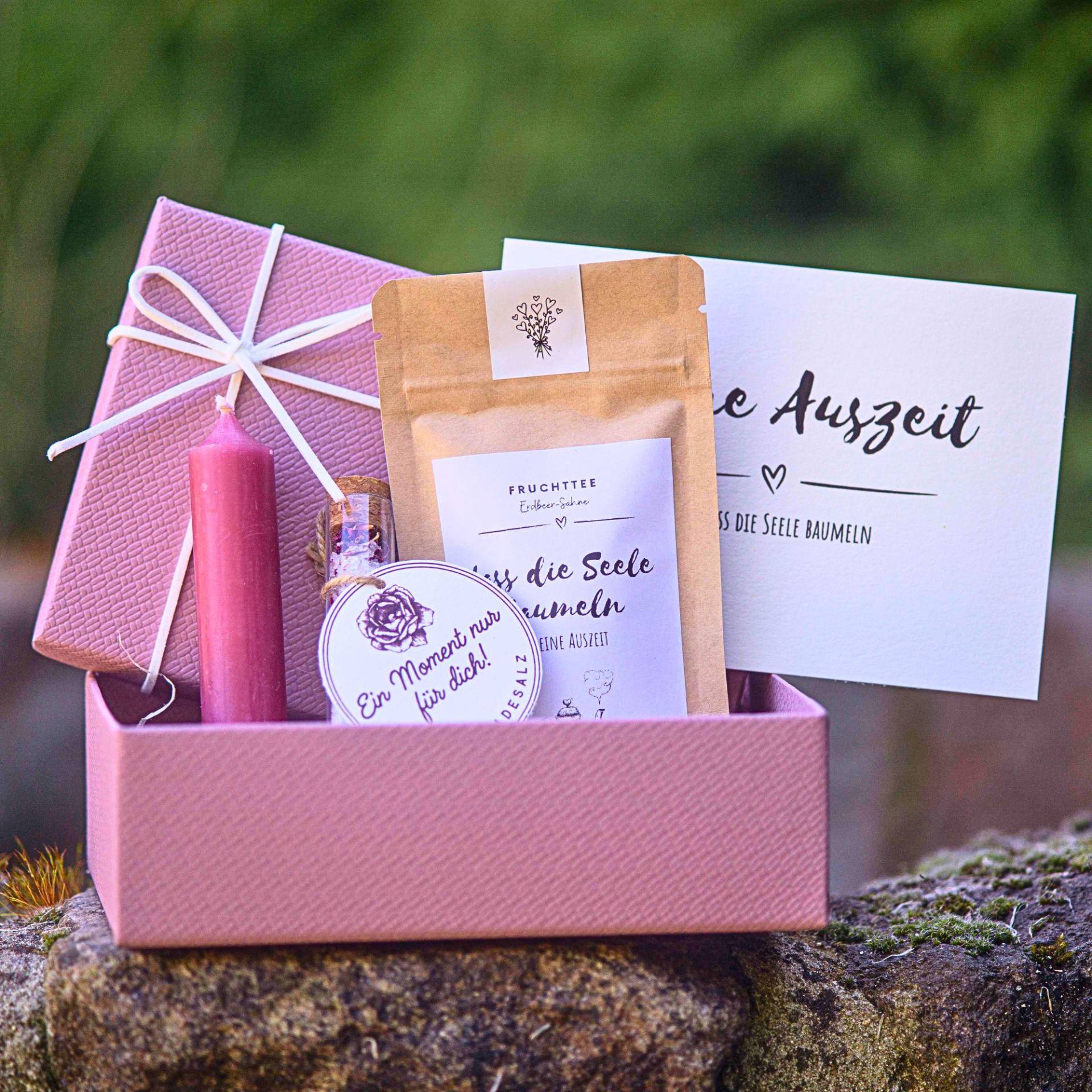 Kleines Geschenkset Für Sie - Entspannung, Auszeit, Tee, Kerze, Rosenbadesalz, Geschenkidee Kollegen, Werdende Mütter, Dankeschön von Etsy - EinzelstueckimGlueck