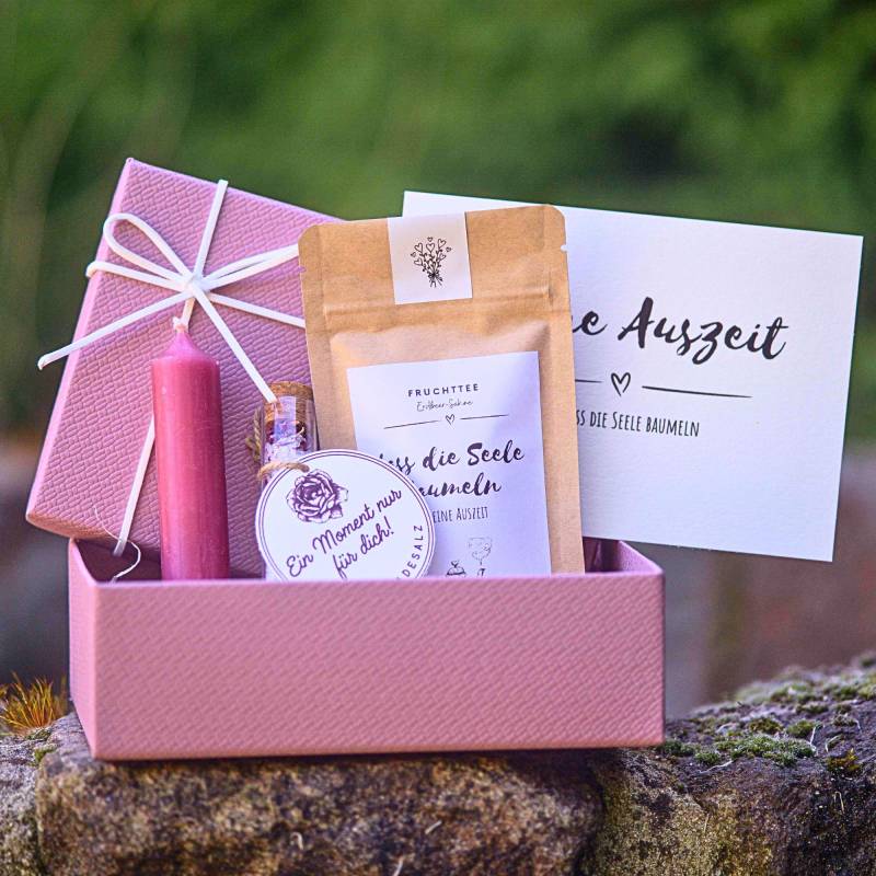 Kleines Geschenkset Für Sie - Entspannung, Auszeit, Tee, Kerze, Rosenbadesalz, Geschenkidee Kollegen, Werdende Mütter, Dankeschön von Etsy - EinzelstueckimGlueck