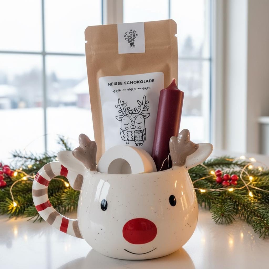 Rentier-Tasse Geschenkset - Heiße Schokolade Oder Tee, Kerze & Kerzenhalter Weihnachtsgeschenk Für Frauen, Männer Und Kollegen Rentier-Tasse Geschenkset - Heiße Schokolade Oder Tee, Kerze & Kerzenhalter Weihnachtsgeschenk Für Frauen, Männer Und Kollegen von Etsy - EinzelstueckimGlueck