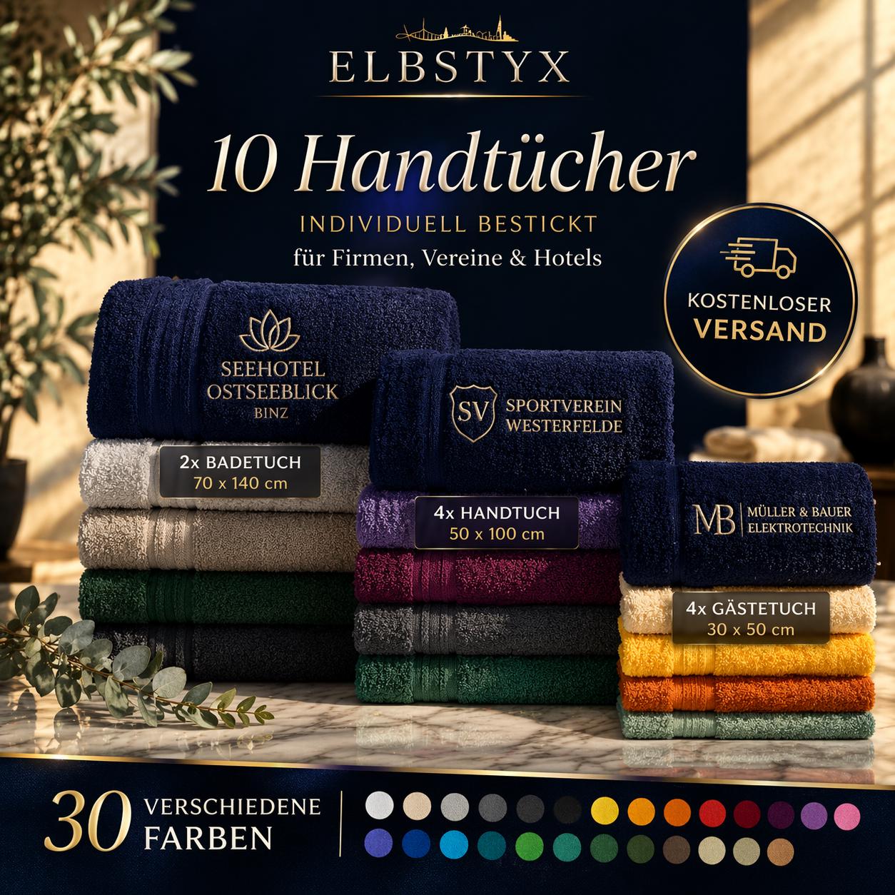 10x Handtücher Bestickt | Personalisiert Perfekt Für Firmen, Vereine, Kitas, & Hotels Text O. Logo von Etsy - Elbstyx