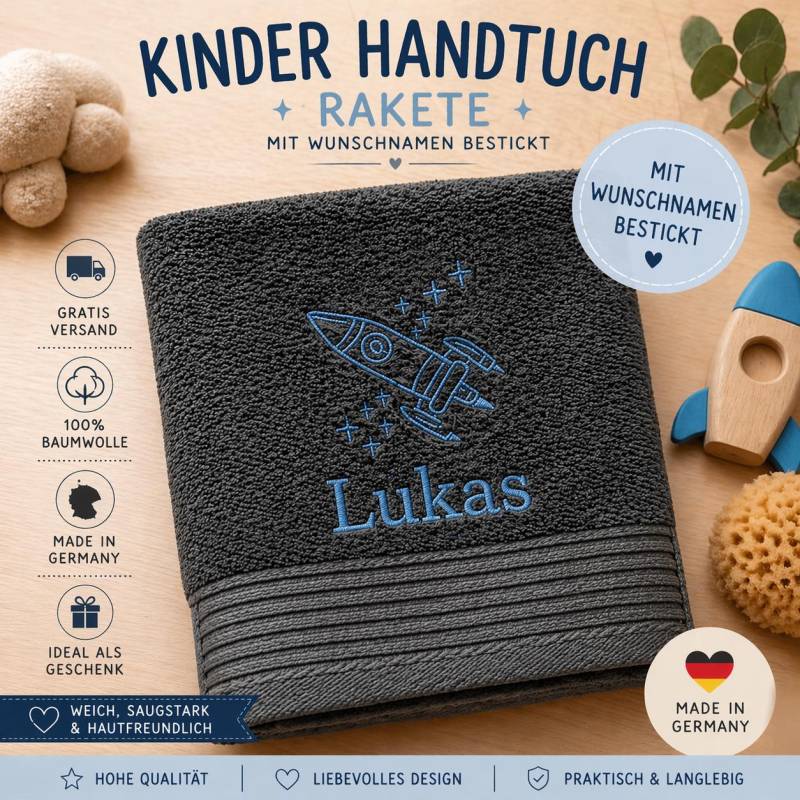Personalisiertes Besticktes Kinderhandtuch Mit Raketen Motiv + Wunschname. 50x100cm Personalisiertes Besticktes Kinderhandtuch Mit Raketen Motiv + Wunschname. 50x100cm von Etsy - Elbstyx