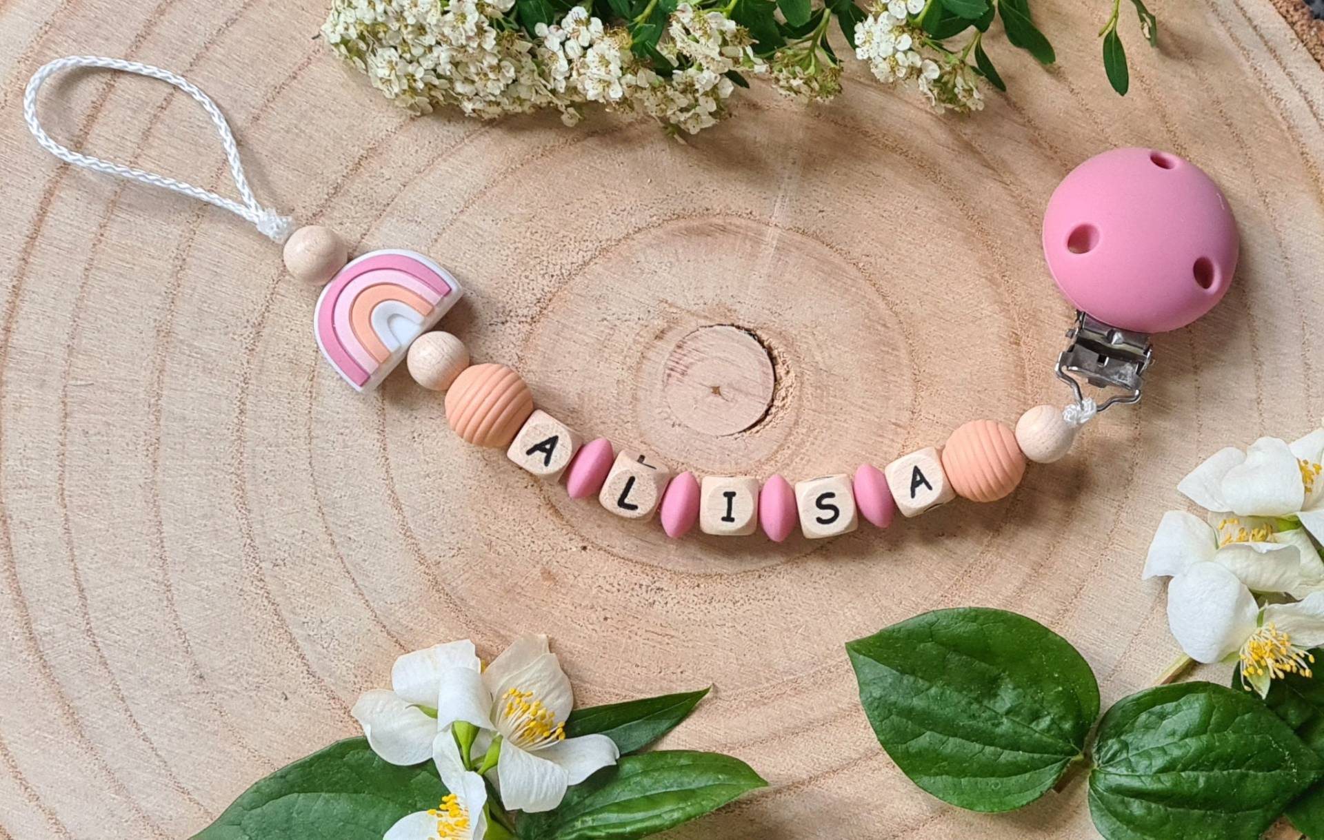 Schnullerkette Personalisiert Mit Name, Regenbogen, Altrosa, Pfirsich Schnullerkette Personalisiert Mit Name, Regenbogen, Altrosa, Pfirsich von Etsy - EliJuna